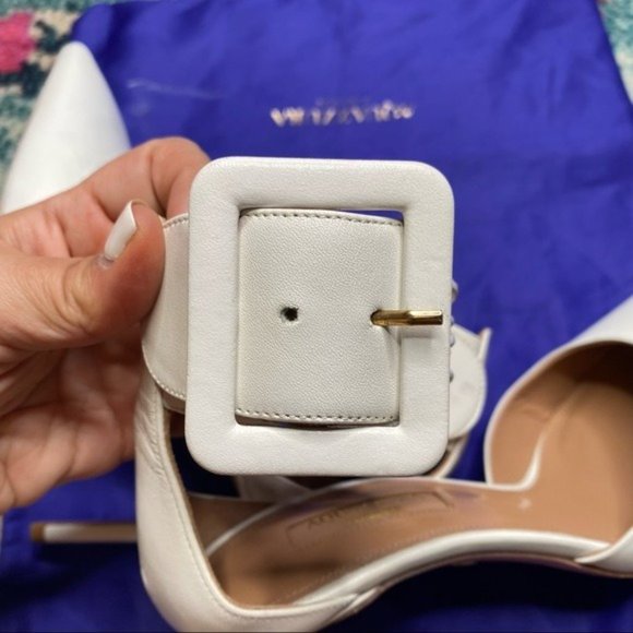 Aquazzura Casablanca 105 White Leather Pointed Toe Pumps - Picture 13 of 15